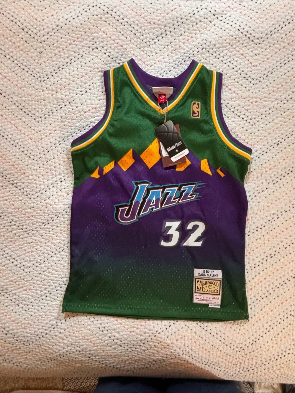 NBA Utah Jazz Green Purple Gold Karl Malone Kids Jersey #32